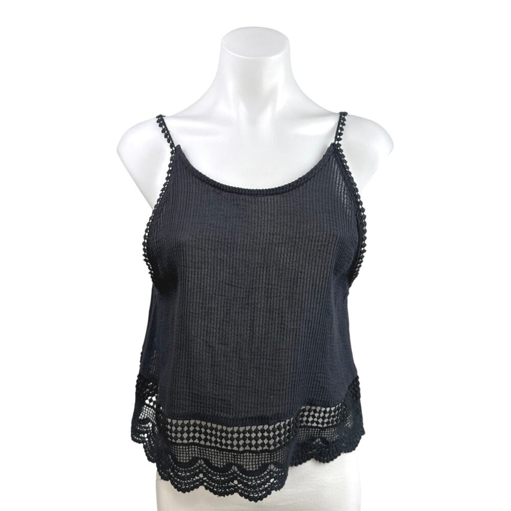 Ecote Women's Black Crochet Knit Sleeveless Boho Cami Camisole Tank Top Size M
